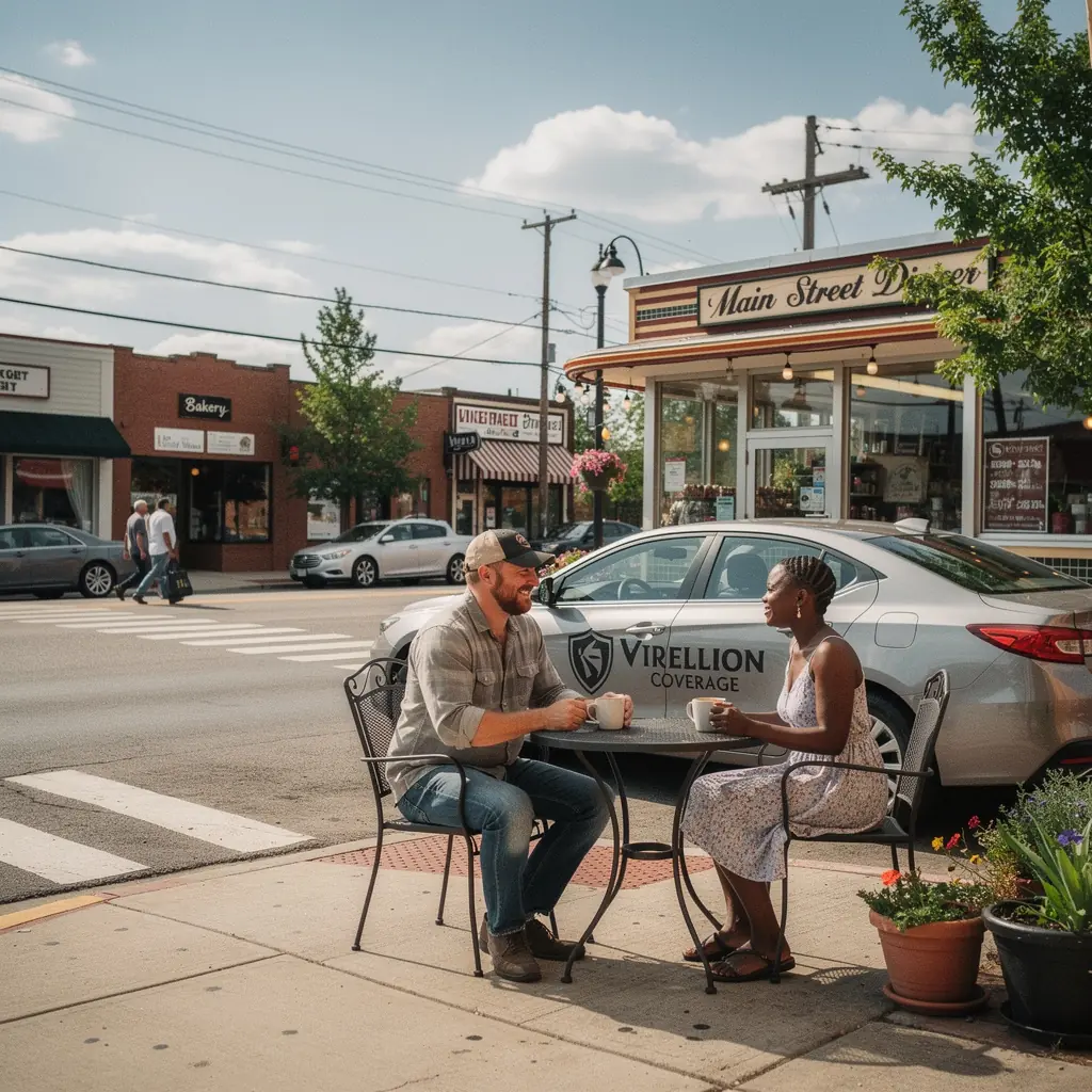 Obraz przedstawiający nowoczesny samochód z napisem "Ubezpieczenie pojazdu" na boku.