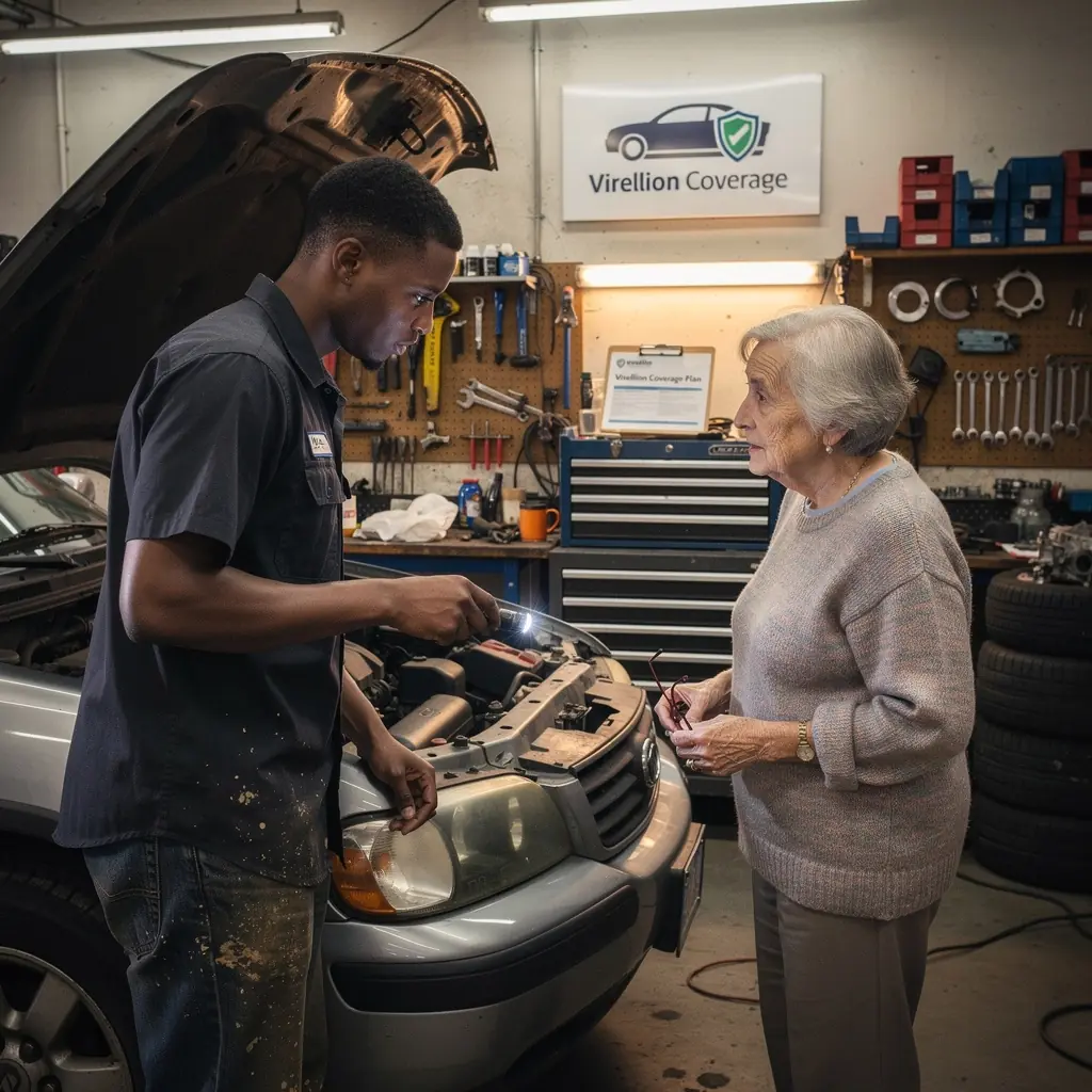 Zabezpieczenie pojazdu na tle amerykańskiego krajobrazu, przedstawiające samochód osobowy z ubezpieczeniem.